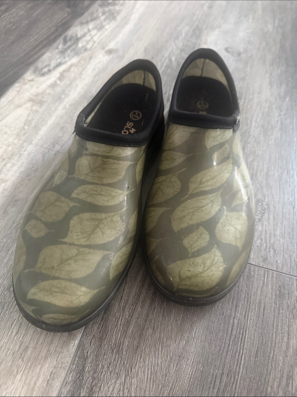 Sloggers Olive Leaf Slip-On Clogs with Black Trim